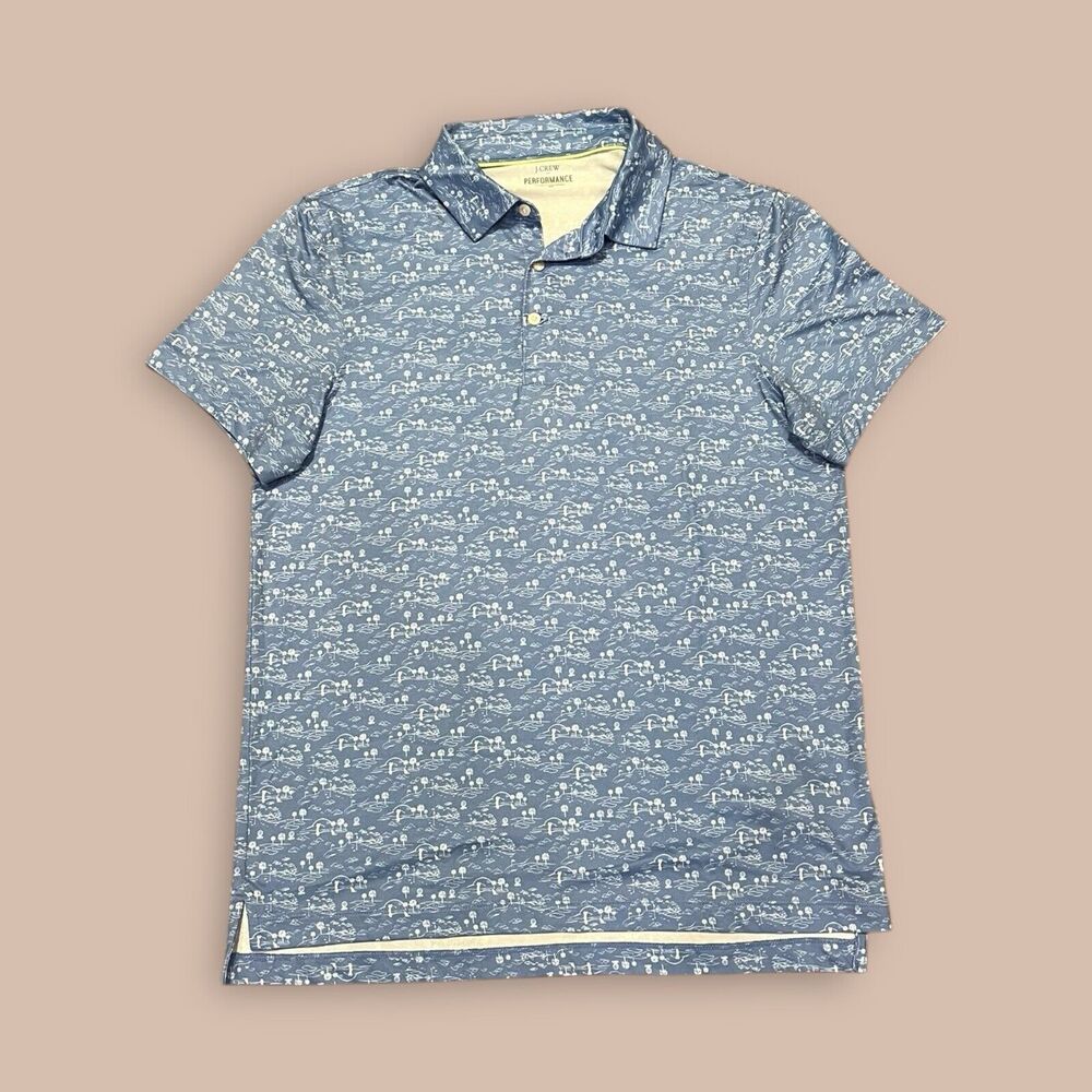 NWOT J.Crew Factory Printed Performance Polo Shirt Men's Sz M Cerulean Frost